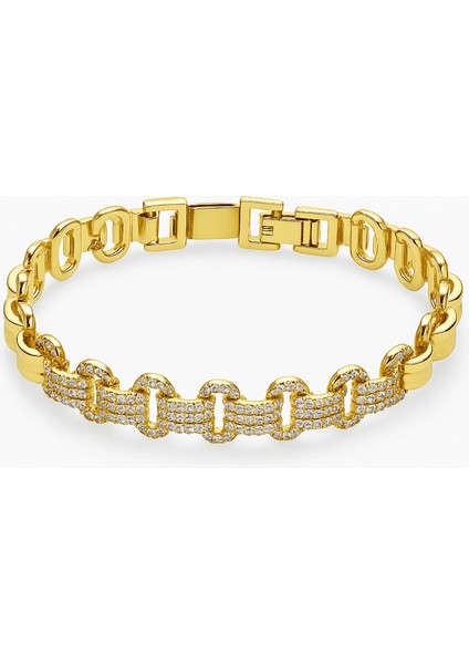 Kadın Tam Tur Xuping Bileklik - Garibaldi Model - Üç Sıra Beyaz Zirkon Taşlı - Altın Renk