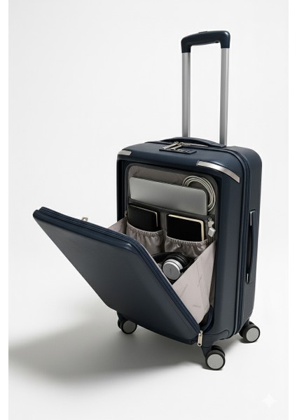 Büyük ve Kabin Boy 2'li Set %100 Polipropilen Valiz Lacivert 04PC7090 modelleri