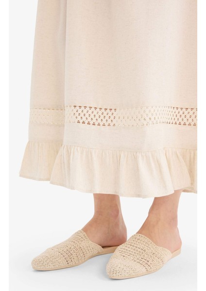 Regular Fit Hakim Yaka Kuşaklı Keten Karışımlı Uzun Kollu Tesettür Elbise A6647AX25SM