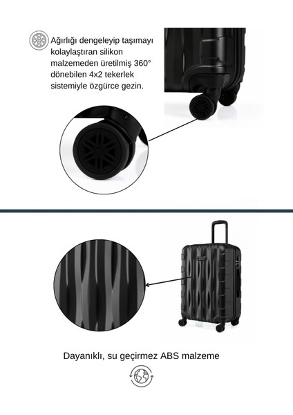 Büyük Boy Valiz 4x2 Teker Siyah-Siyah 1167 modelleri