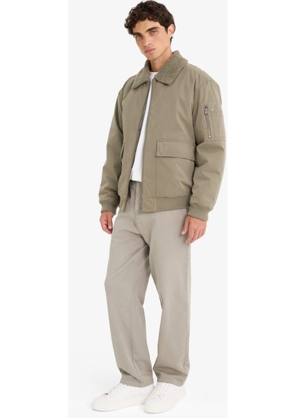 Su İtici Oversize Geniş Kalıp Gömlek Yaka Fermuarlı Peluş Yaka İç Cepli Mont E9247AX25WN