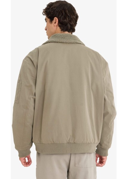 Su İtici Oversize Geniş Kalıp Gömlek Yaka Fermuarlı Peluş Yaka İç Cepli Mont E9247AX25WN