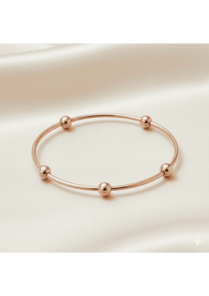 Kadın Çelik Bileklik - Beş Top Süslemeli Tasarım - Rose Renk fırsatları