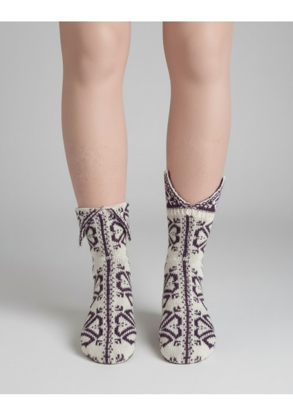 Çorap Patik Desenli Kalın Kışlık 3'lü Ekonomik Paket Unisex Pembe - Vizon - Mor fiyatları