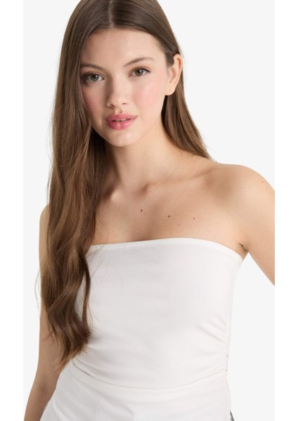 Fitted Straplez Beyaz Bluz F1888AX25SM