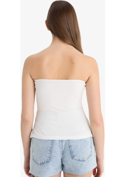 Fitted Straplez Beyaz Bluz F1888AX25SM