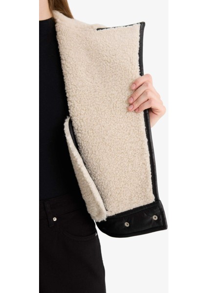 Oversize Geniş Kalıp Suni Kürk Astarlı Fermuarlı Suni Deri Ceket Mont F1826AX25WN