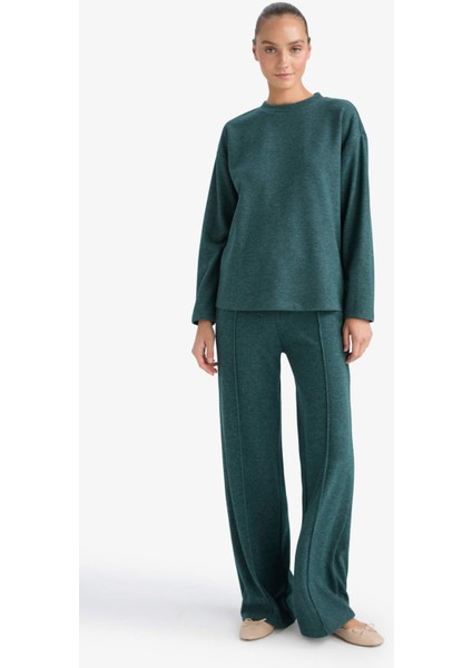 Straight Fit Beli Lastikli Geniş Paça Pantolon