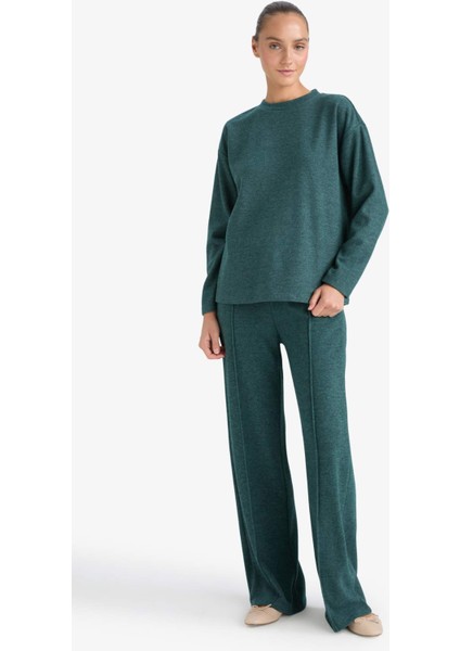 Straight Fit Beli Lastikli Geniş Paça Pantolon