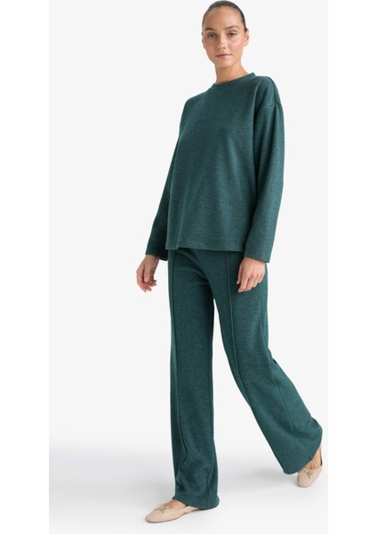 Straight Fit Beli Lastikli Geniş Paça Pantolon