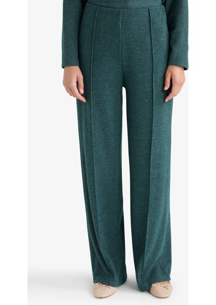 Straight Fit Beli Lastikli Geniş Paça Pantolon