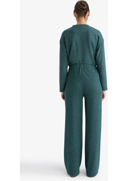 Straight Fit Beli Lastikli Geniş Paça Pantolon