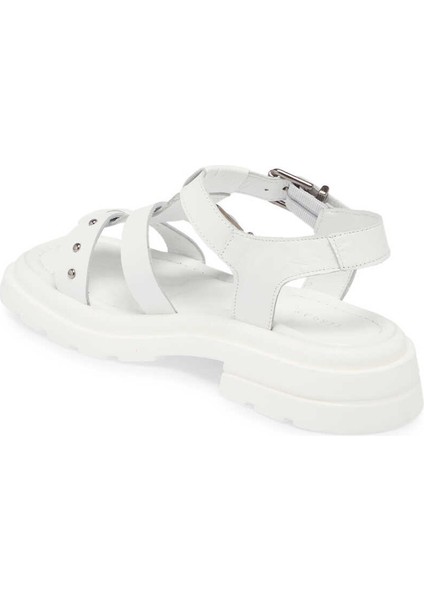 Beyaz Hakiki Deri Kadın Sandalet - K24Y1SN67156-A26