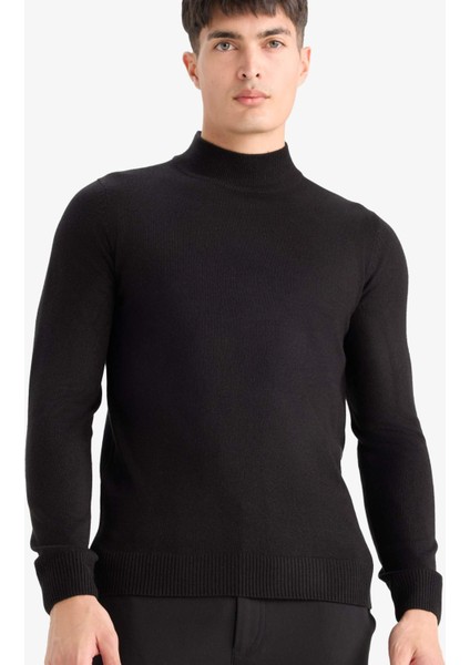 Slim Fit Dar Kesim Balıkçı Yaka Basic Düz Triko Kazak R1127AZ25WN