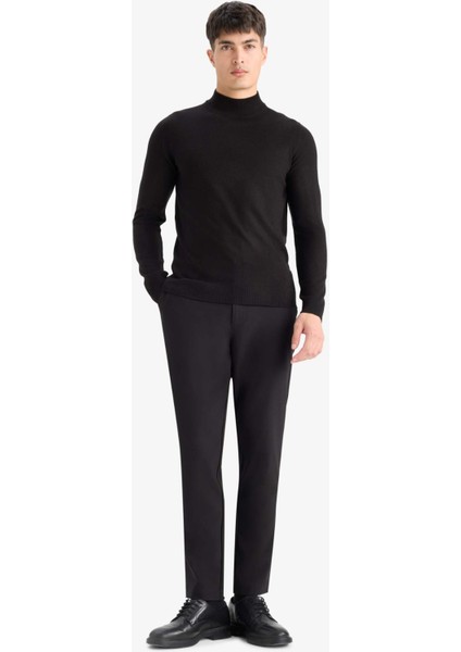 Slim Fit Dar Kesim Balıkçı Yaka Basic Düz Triko Kazak R1127AZ25WN