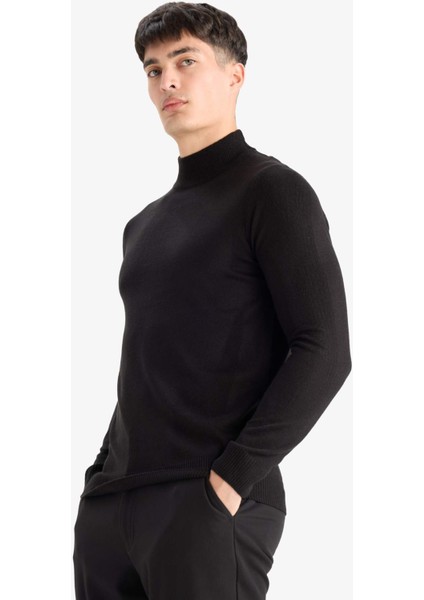 Slim Fit Dar Kesim Balıkçı Yaka Basic Düz Triko Kazak R1127AZ25WN