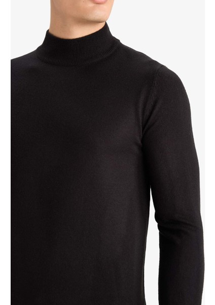 Slim Fit Dar Kesim Balıkçı Yaka Basic Düz Triko Kazak R1127AZ25WN