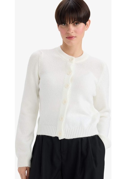 Regular Fit Bisiklet Yaka Basic Düz Düğmeli Soft Touch Yumuşak Triko Hırka E3654AX25WN