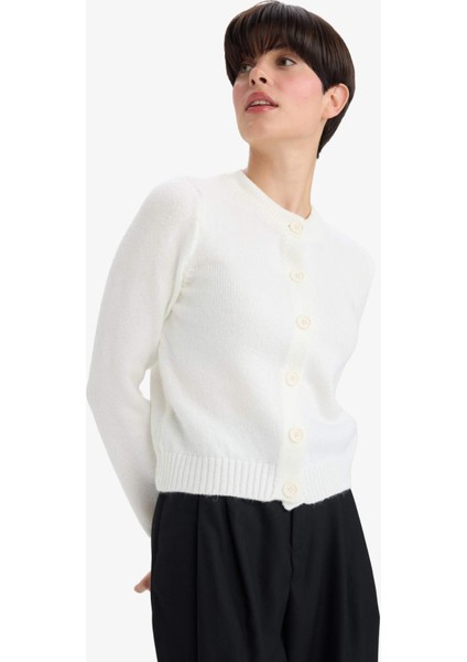 Regular Fit Bisiklet Yaka Basic Düz Düğmeli Soft Touch Yumuşak Triko Hırka E3654AX25WN