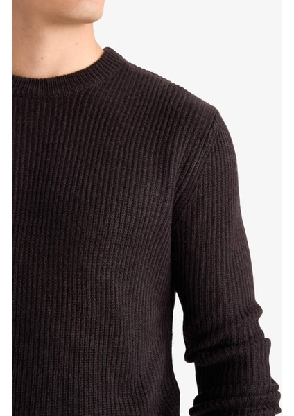 Standart Fit Normal Kesim Bisiklet Yaka Dokulu Triko Kazak C8814AX25WN