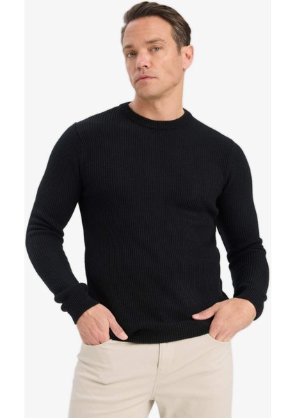 Standart Fit Normal Kesim Bisiklet Yaka Dokulu Triko Kazak C8814AX25WN