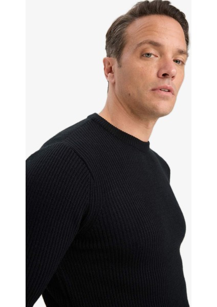 Standart Fit Normal Kesim Bisiklet Yaka Dokulu Triko Kazak C8814AX25WN