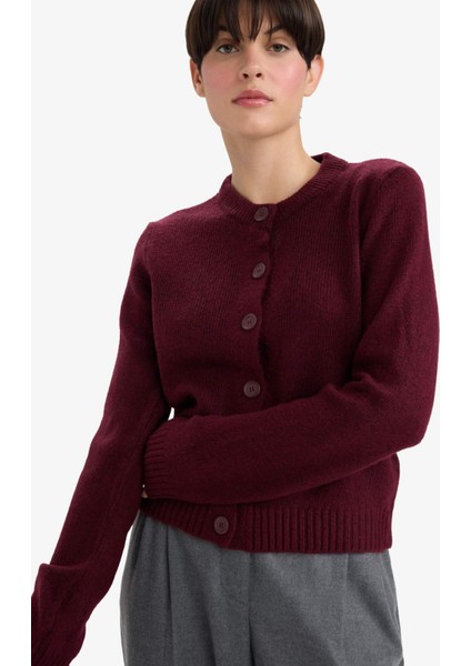 Regular Fit Bisiklet Yaka Basic Düz Düğmeli Soft Touch Yumuşak Triko Hırka E3654AX25WN