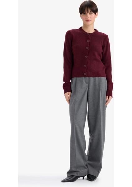 Regular Fit Bisiklet Yaka Basic Düz Düğmeli Soft Touch Yumuşak Triko Hırka E3654AX25WN