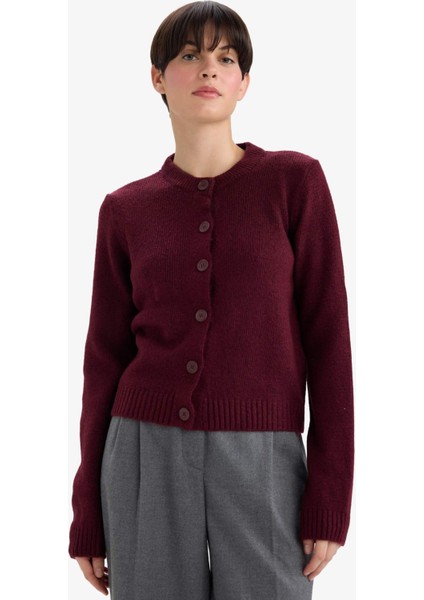 Regular Fit Bisiklet Yaka Basic Düz Düğmeli Soft Touch Yumuşak Triko Hırka E3654AX25WN