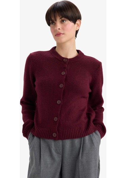 Regular Fit Bisiklet Yaka Basic Düz Düğmeli Soft Touch Yumuşak Triko Hırka E3654AX25WN