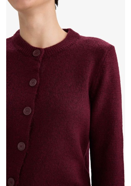 Regular Fit Bisiklet Yaka Basic Düz Düğmeli Soft Touch Yumuşak Triko Hırka E3654AX25WN