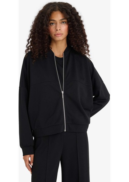 Kolej Yaka Fermuarlı Yumuşak Dokulu Modal Bomber Hırka F1025AX25AU