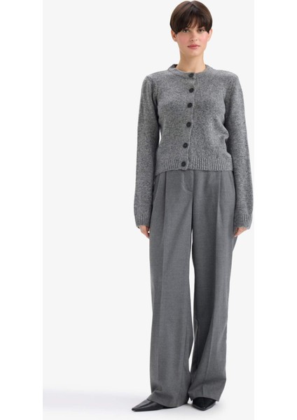 Regular Fit Bisiklet Yaka Basic Düz Düğmeli Soft Touch Yumuşak Triko Hırka