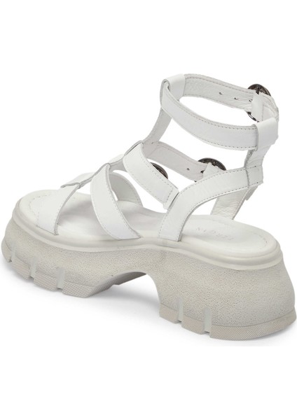 Beyaz Hakiki Deri Kadın Sandalet - K24Y1SN67165-A26