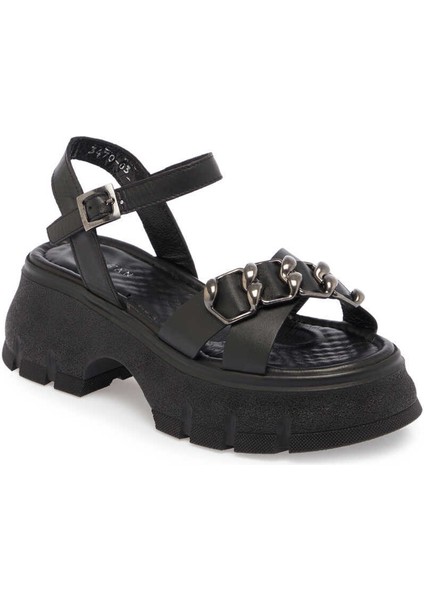 Siyah Hakiki Deri Kadın Sandalet - K24Y1SN67155-A23