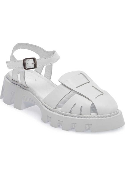 Beyaz Hakiki Deri Kadın Sandalet - K24Y1SN67158-A26