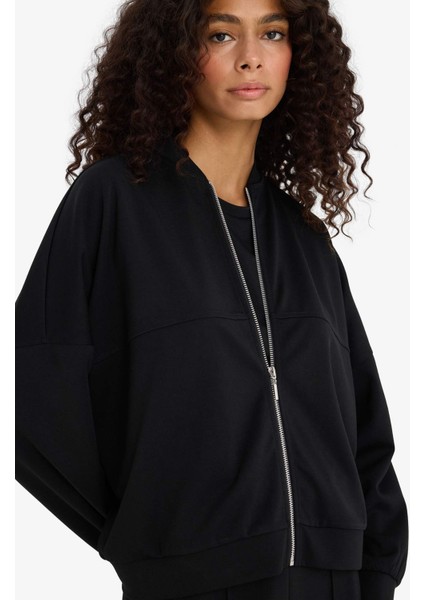 Kolej Yaka Fermuarlı Yumuşak Dokulu Modal Bomber Hırka