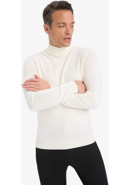 Slim Fit Dar Kesim Balıkçı Yaka Basic Düz Triko Kazak R1127AZ25WN