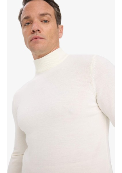 Slim Fit Dar Kesim Balıkçı Yaka Basic Düz Triko Kazak R1127AZ25WN