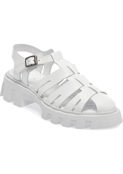 Beyaz Hakiki Deri Kadın Sandalet - K24Y1SN67159-A26