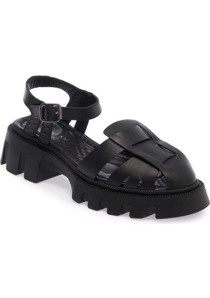 Siyah Hakiki Deri Kadın Sandalet - K24Y1SN67158-A23