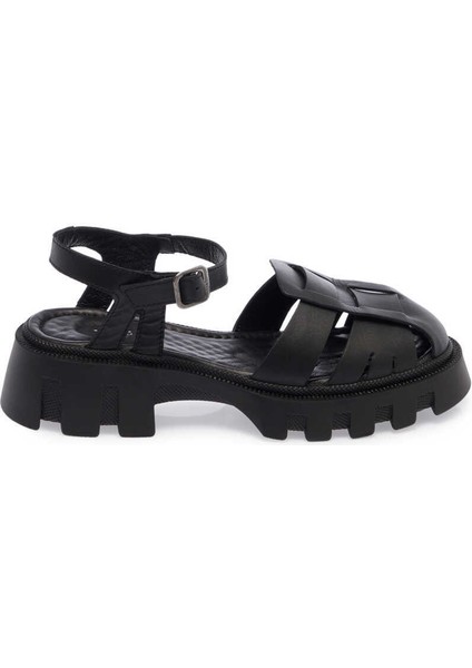 Siyah Hakiki Deri Kadın Sandalet - K24Y1SN67158-A23