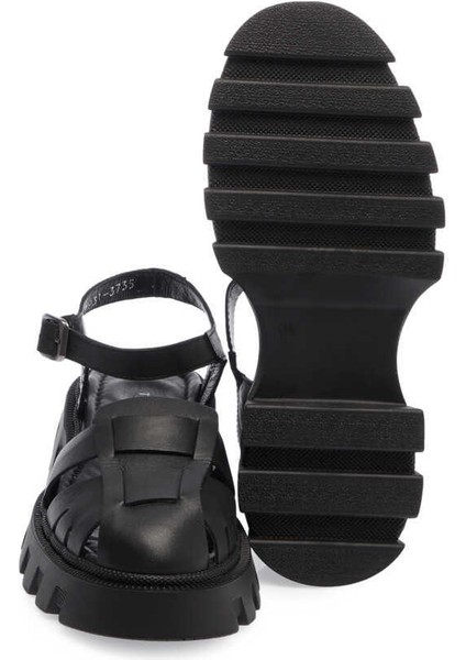 Siyah Hakiki Deri Kadın Sandalet - K24Y1SN67158-A23