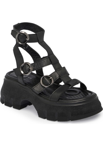 Siyah Hakiki Deri Kadın Sandalet - K24Y1SN67165-A23