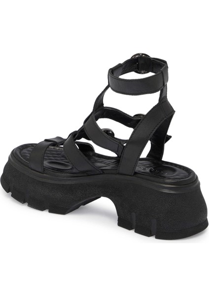 Siyah Hakiki Deri Kadın Sandalet - K24Y1SN67165-A23
