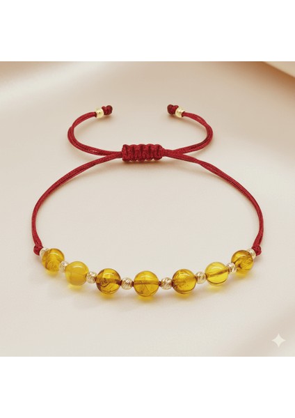 Makrome Örgülü Kırmızı Ipli Dorika Top Süslemeli Sarı Renk Doğal Damla Kehribar Kadın Bileklik indirimleri