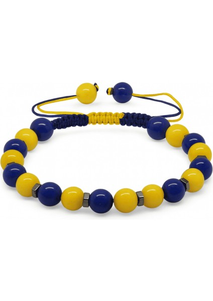 Makrome Örgülü Küre Kesim Sarı Lacivert Jade Hematit Doğaltaş Kadın Taraftar Bileklik