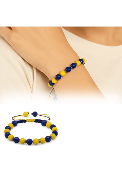 Makrome Örgülü Küre Kesim Sarı Lacivert Jade Hematit Doğaltaş Kadın Taraftar Bileklik fiyatları