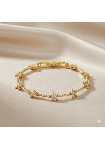 Kadın Tam Tur Xuping Bileklik - Kuzey Yıldızı Detaylı - Beyaz Zirkon Taşlı - Altın Renk fırsatları