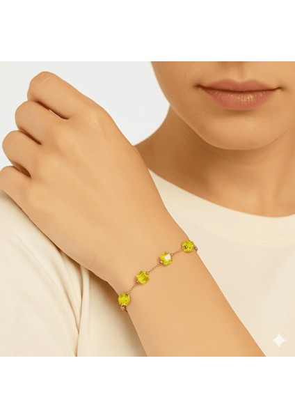 Metal Zincirli Küp Kesim Sarı Kristal Taşlı Asansörlü Kadın Bileklik modelleri